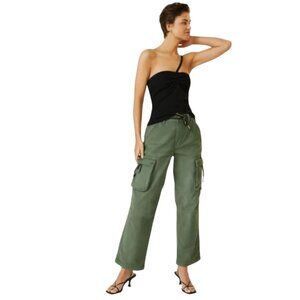 Anthropologie Pilcro Wide Leg Cargo Utility Pants Womens 2 Army Green Pockets